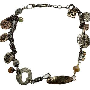 Vintage Eclectic Inspirational Necklace Mixed Metals Charms Textures